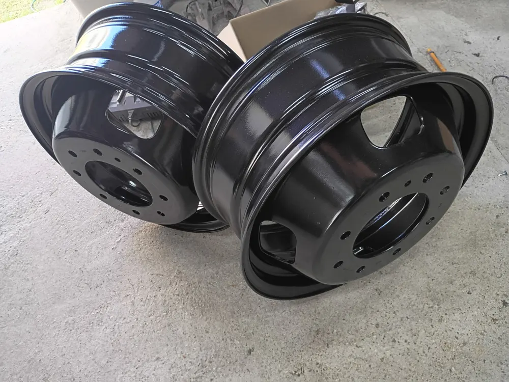Truck wheels after powder coating in gloss black